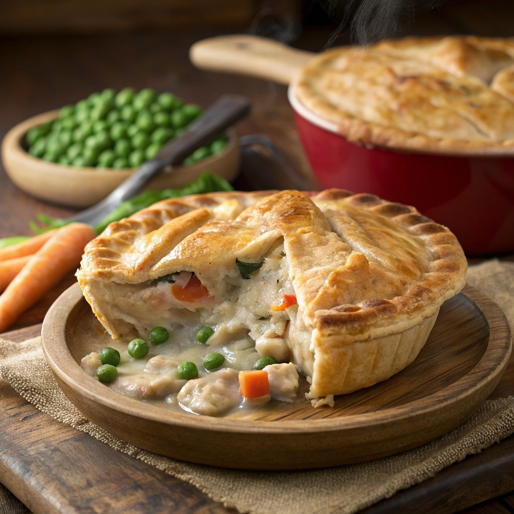 Unbaked chicken pot pie with a crust before going into the oven