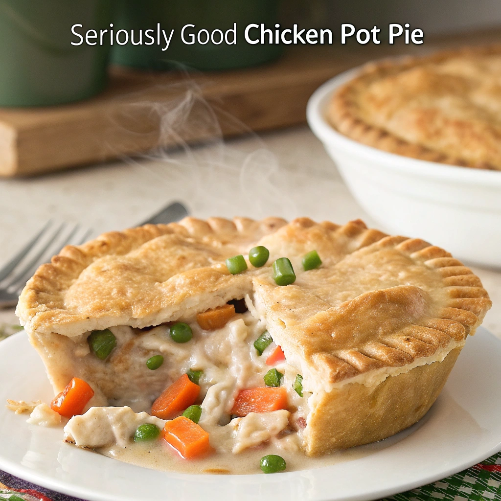 Freshly baked easy chicken pot pie recipe with a golden, flaky crust