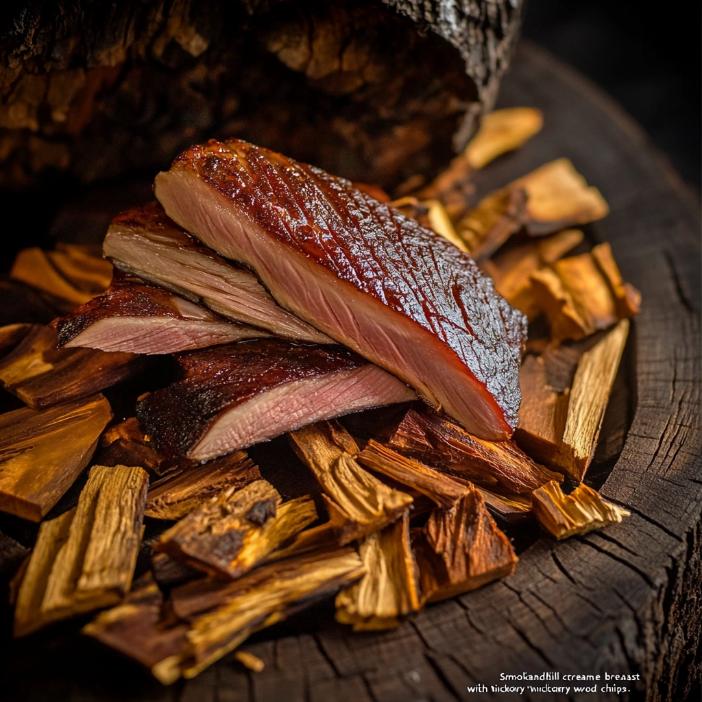 Smoked sandhill crane breast with hickory wood chips
