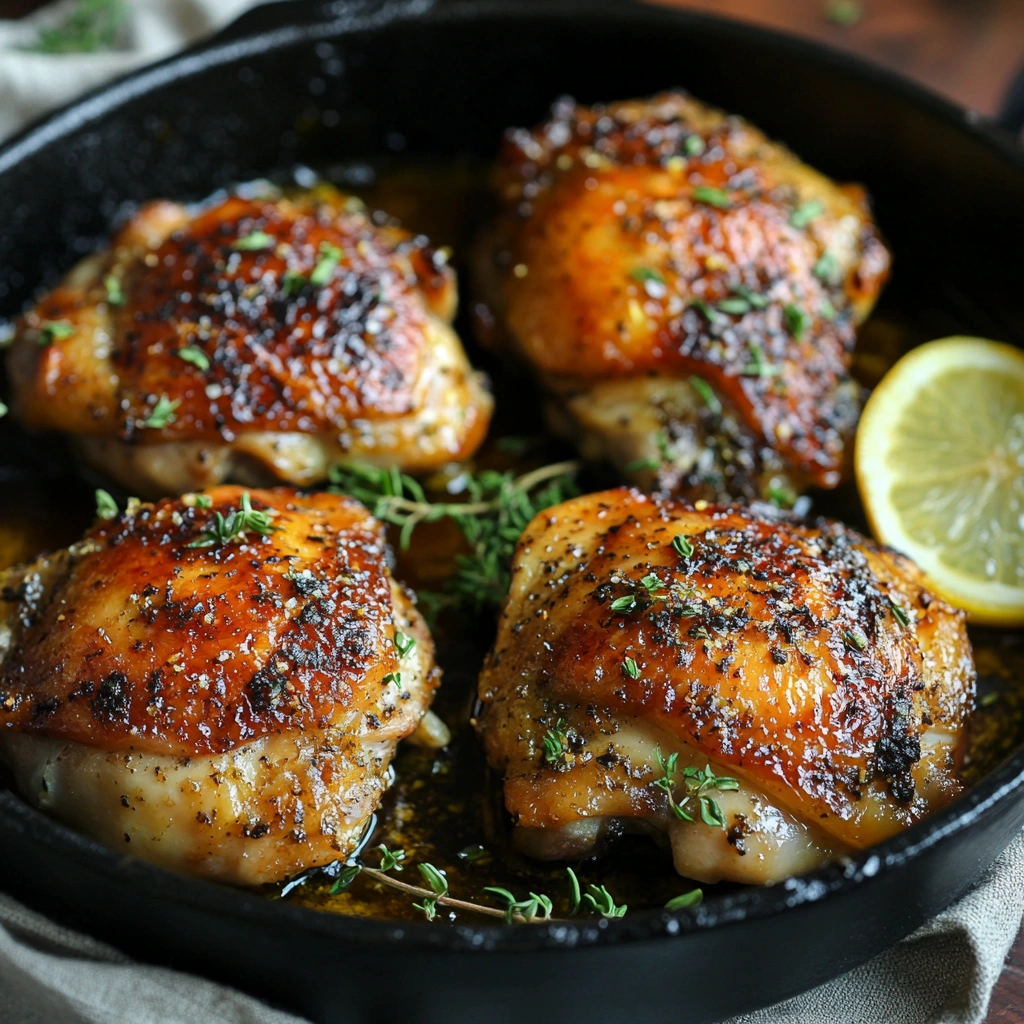 Low-carb chicken thigh recipe plated with fresh garnish